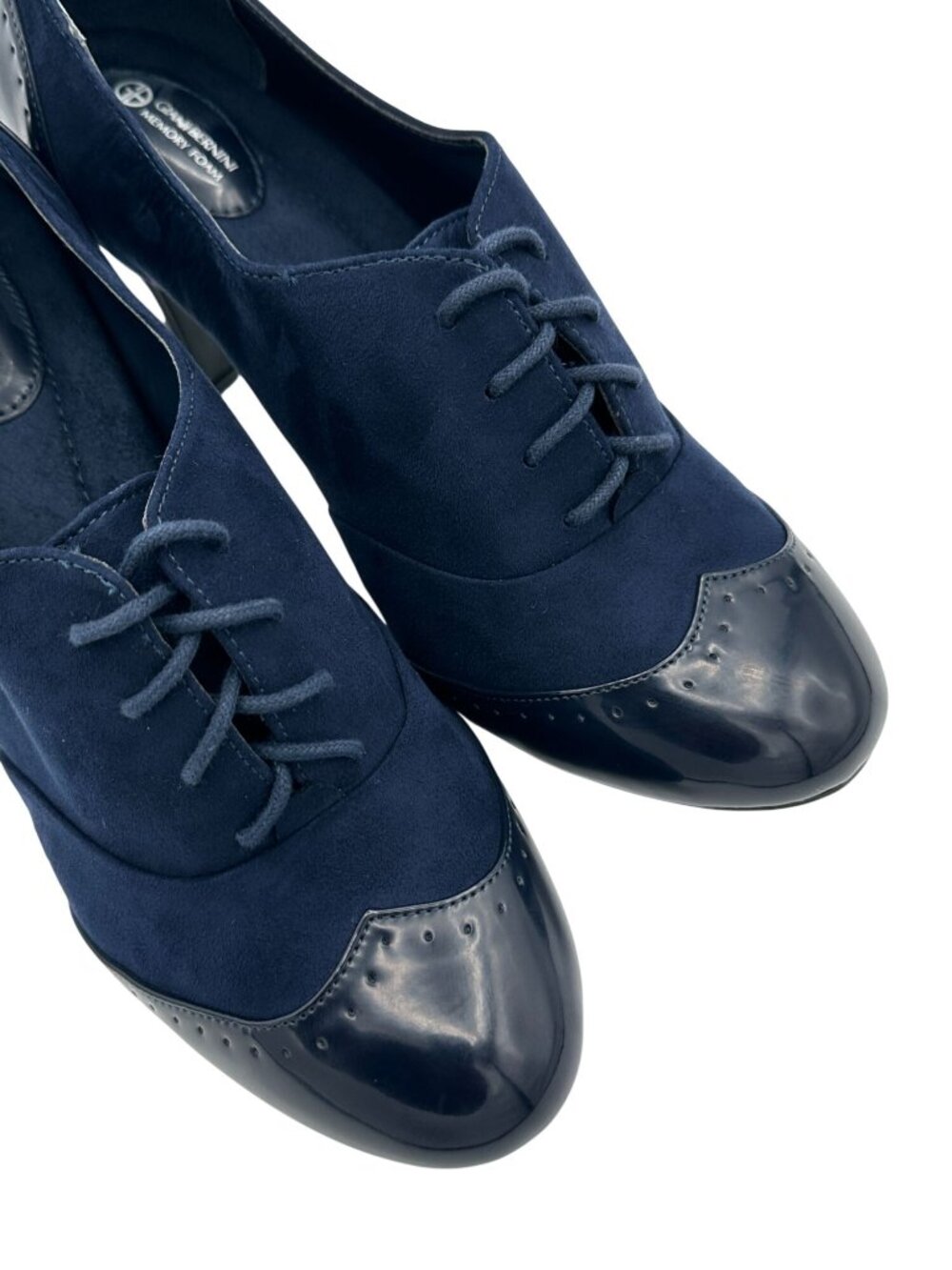 Giani Bernini Heels Womens Size 11 Lace-Up Oxfords Navy Suede Patent Leather - Picture 12 of 15